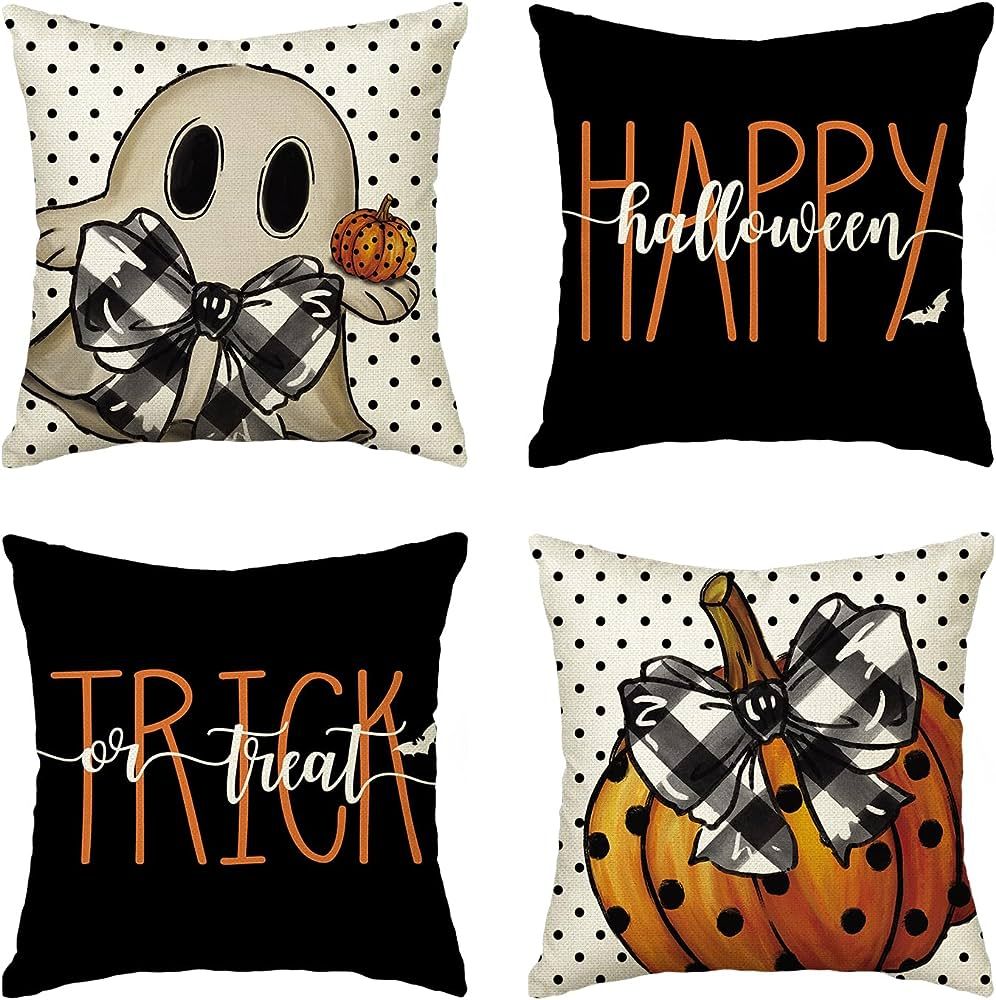 AVOIN colorlife Happy Halloween Cute Ghost Trick or Treat Throw Pillow Covers, 20 x 20 Inch Polka... | Amazon (US)