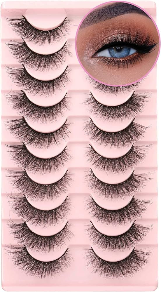 False Eyelashes Mink Lashes Natural Wispy Cat Eye Lashes Fluffy Pack 3D Strip Short Volume Fake E... | Amazon (US)