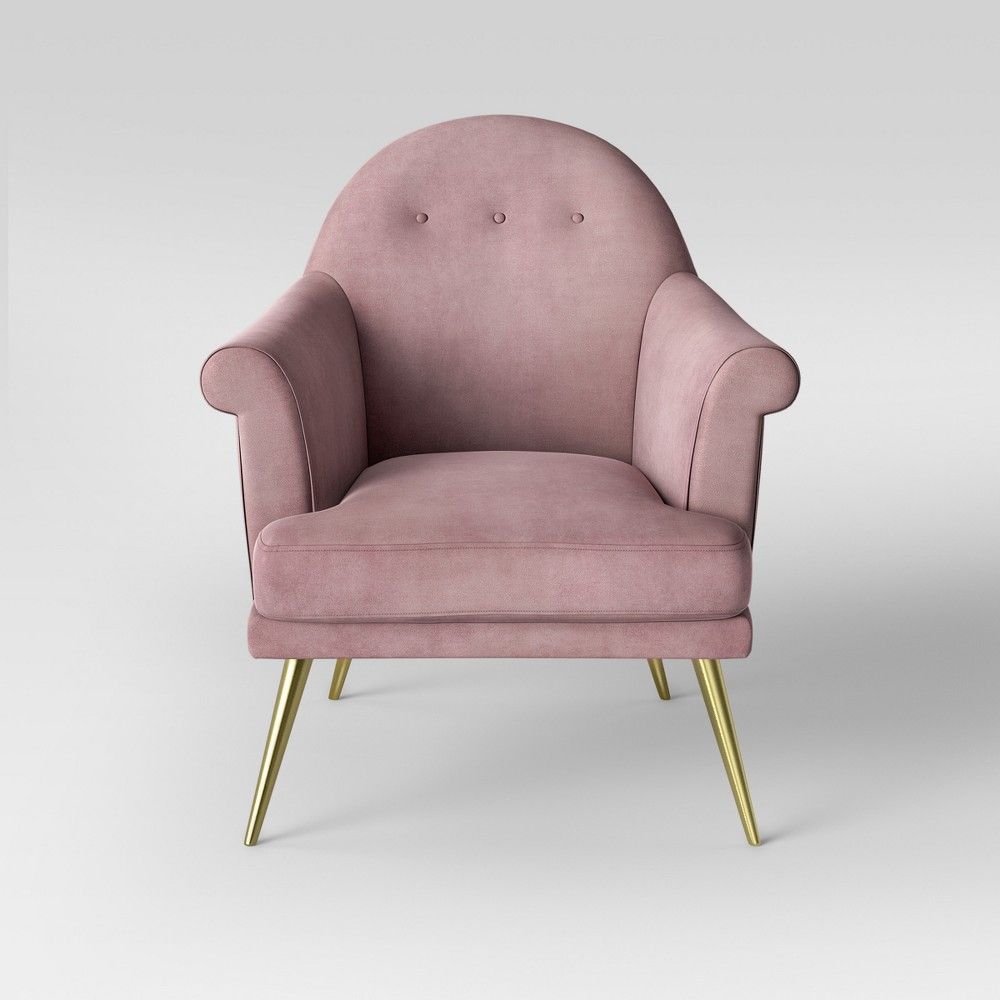 Myna Tufted Arm Chair with Brass Legs Velvet Blush - Assembly Required - Opalhouse | Target