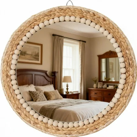 MEHOOM 15" Boho Wall Mirror, Handmade Round Rattan Hanging Mirror for Bathroom Entryway Bedroom Living Room Decor, Decorative Farmhouse, Rustic Vanity Mirror for Home Wall Decor | Walmart (US)