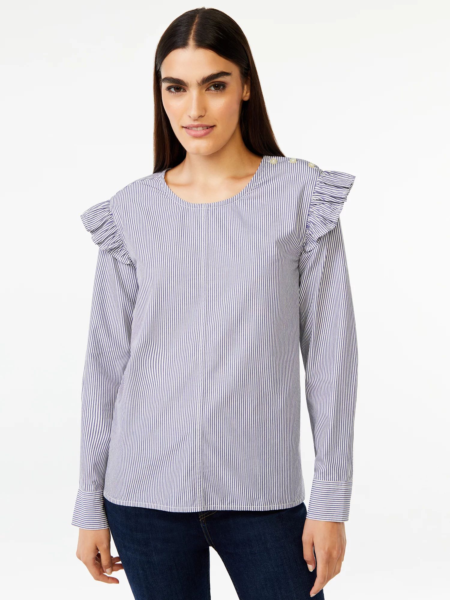 Free Assembly Women's Button Shoulder Blouse with Long Sleeves - Walmart.com | Walmart (US)