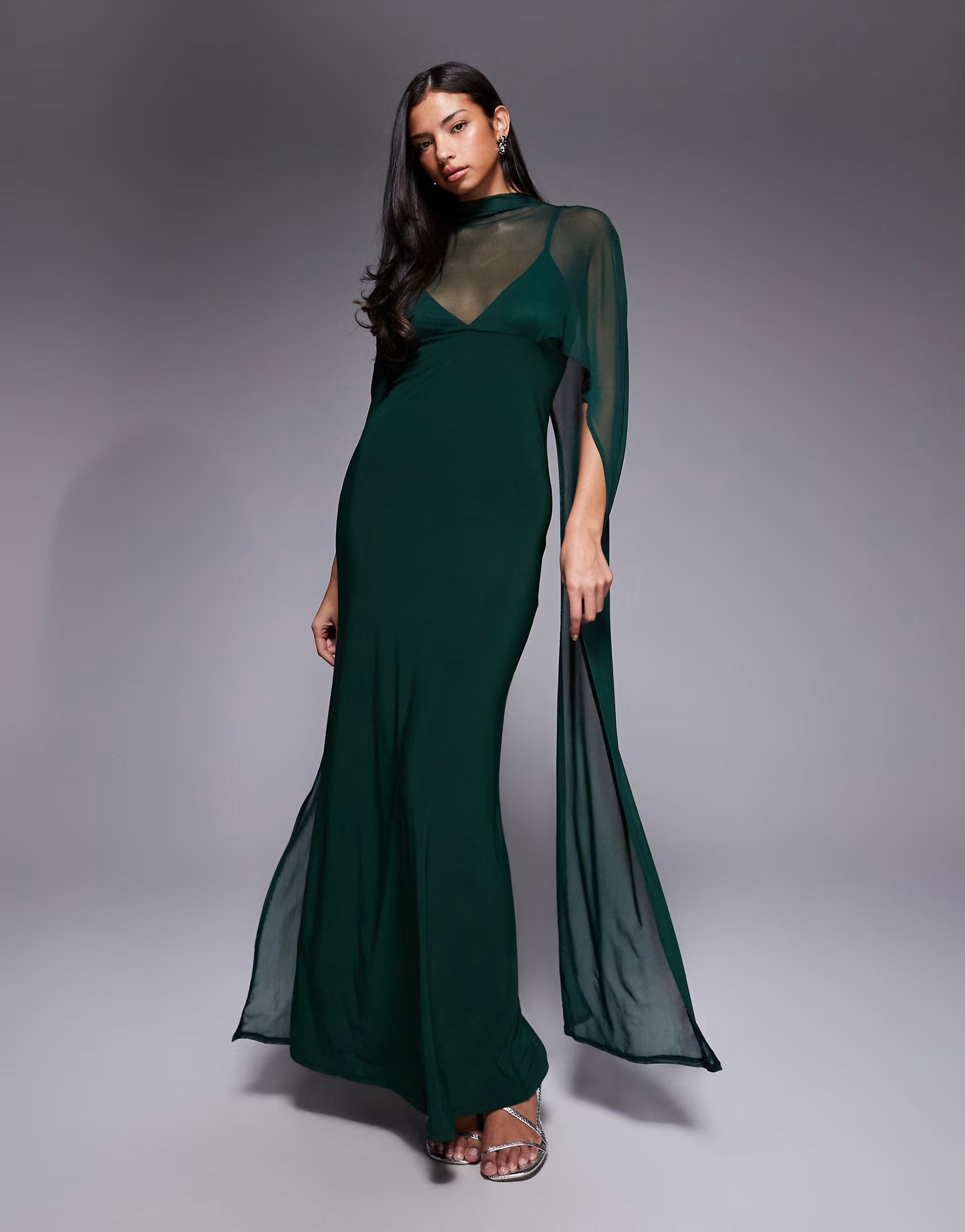 ASOS DESIGN exaggerated cape maxi dress in green | ASOS | ASOS (Global)