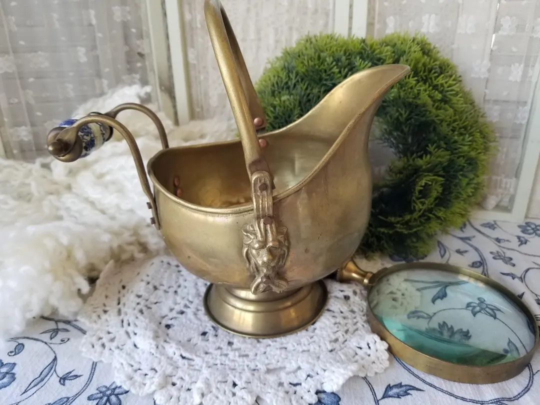 Delightful miniature brass coal scuttle with delft handle. This adorable brass  coal scuttle is a... | Etsy (US)