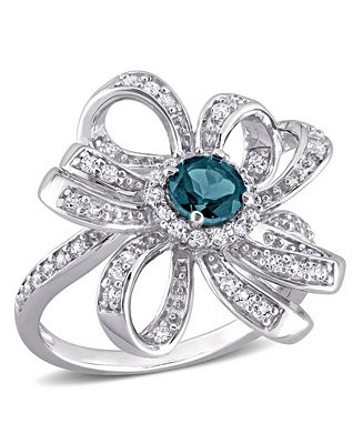 Blue Topaz (1/2 ct. t.w.) and White Topaz (1/2 ct. t.w.) Flower Cocktail Ring in Sterling Silver ... | Macy's