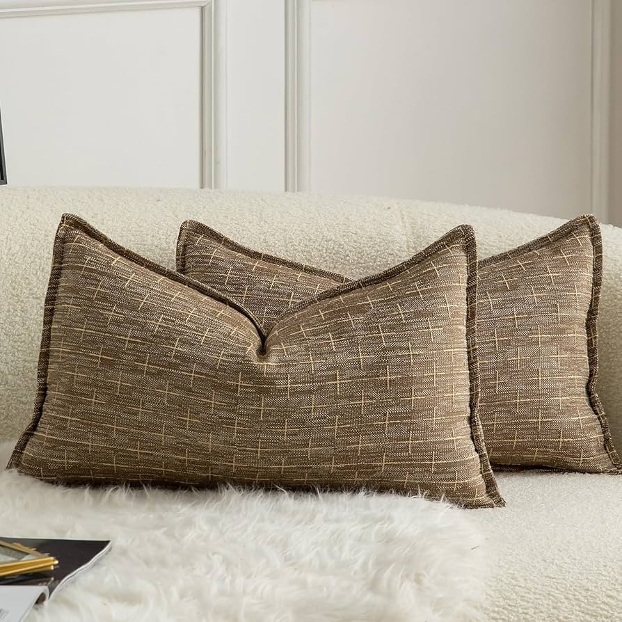 Mandioo Pack of 2 Burlap Linen Throw Pillow Covers Woven Textured Modern Farmhouse Cushion Covers... | Amazon (CA)