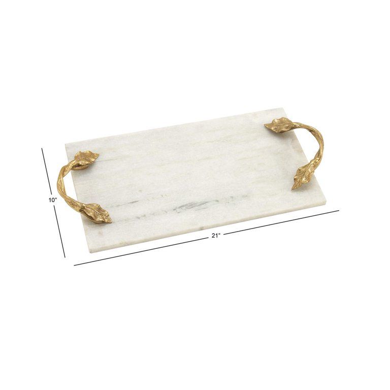 DecMode Large Rectangular Natural White Marble Serving Tray with Decorative Gold Leaf Metal Handl... | Walmart (US)