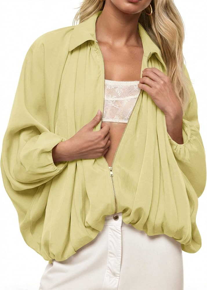 Tankaneo Womens Bomber Jackets Oversized Batwing Puffed Zip Up | Amazon (US)