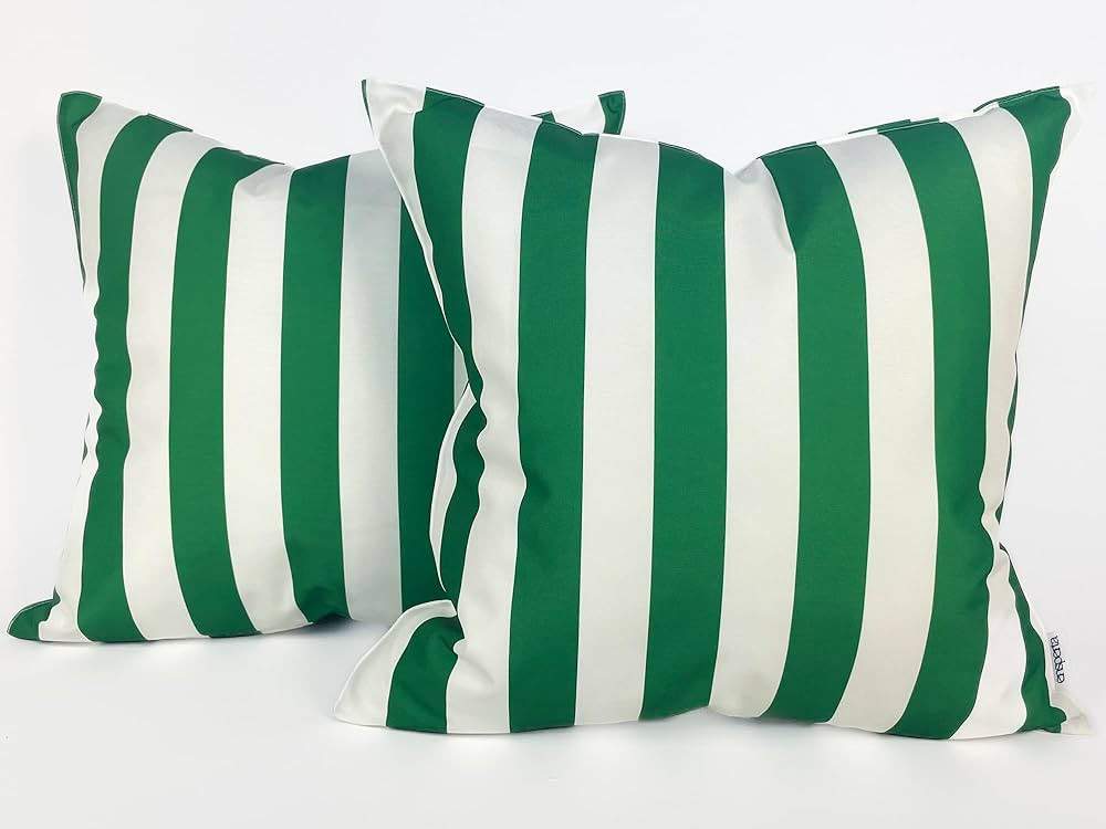 Pack of 2 20'' x 20'' Outdoor Waterproof Striped Green Throw Pillow Covers and Inserts Included D... | Amazon (US)