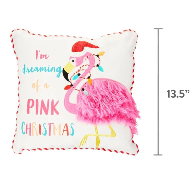 Flamingo Christmas Decorative Pillow, 14 in x 14 in, by Holiday Time | Walmart (US)