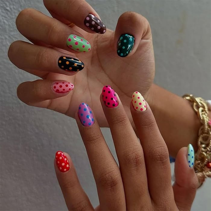 Colorful Polka Dot Press On Nails Medium Almond Cute Fake Nails Press ons with Polka Dots Design ... | Amazon (US)