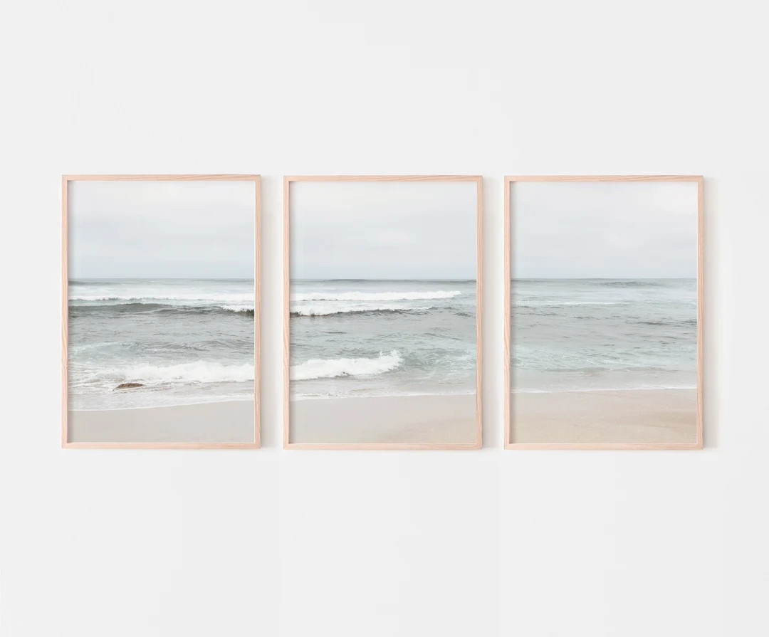 Ocean triptych wall art, beach prints set of 3, minimalist ocean prints, modern coastal photograp... | Etsy (US)