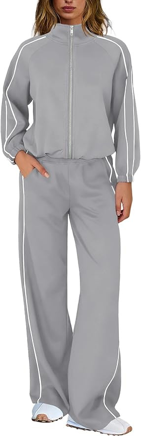 Nirovien Womens Sweat Set Track Suits 2 Piece Outfits Matching Lounge Set Piping Zip Up Sweatshir... | Amazon (US)