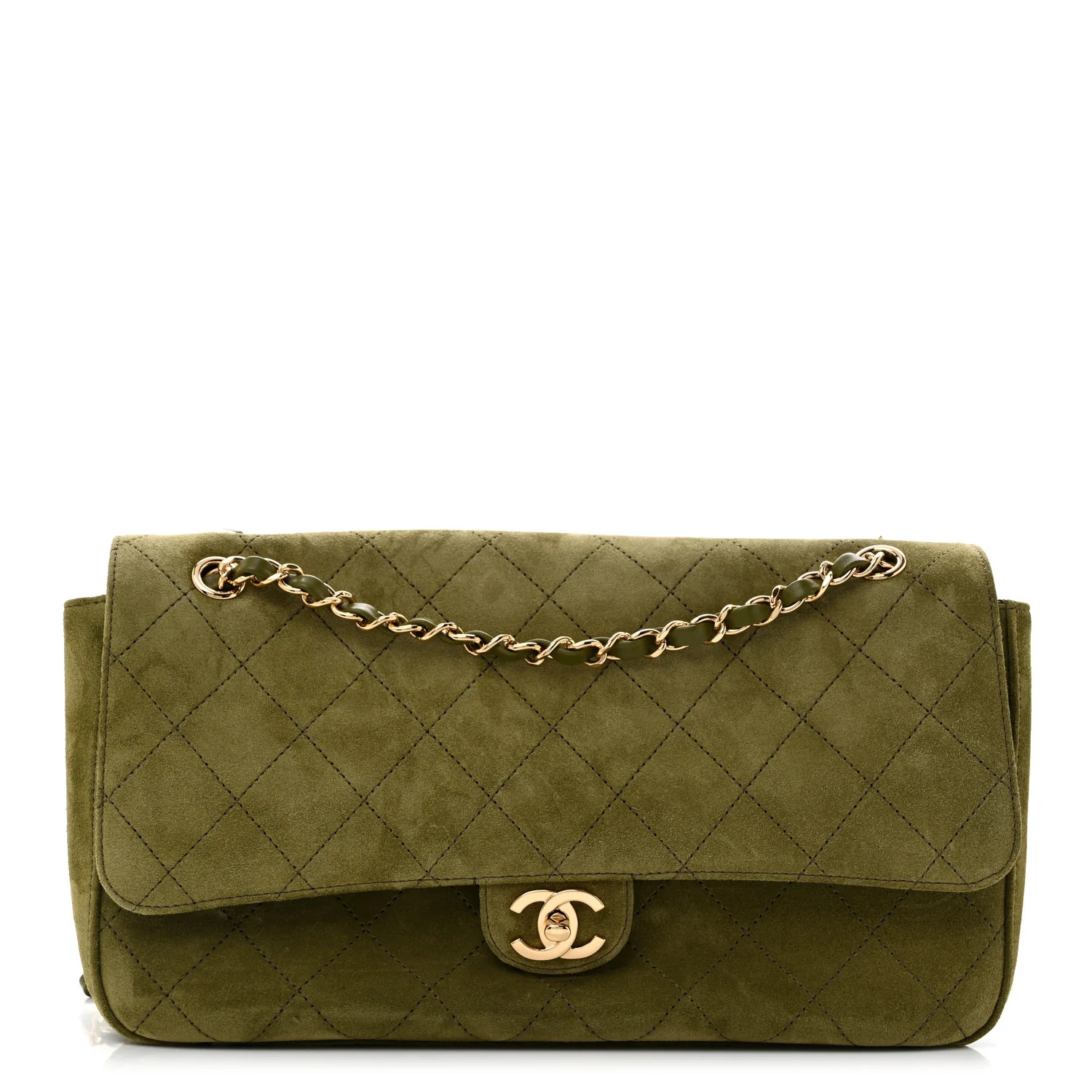Chanel Suede Calfskin Small Souplissimo Maxi Flap Khaki 1969284 | FASHIONPHILE (US)