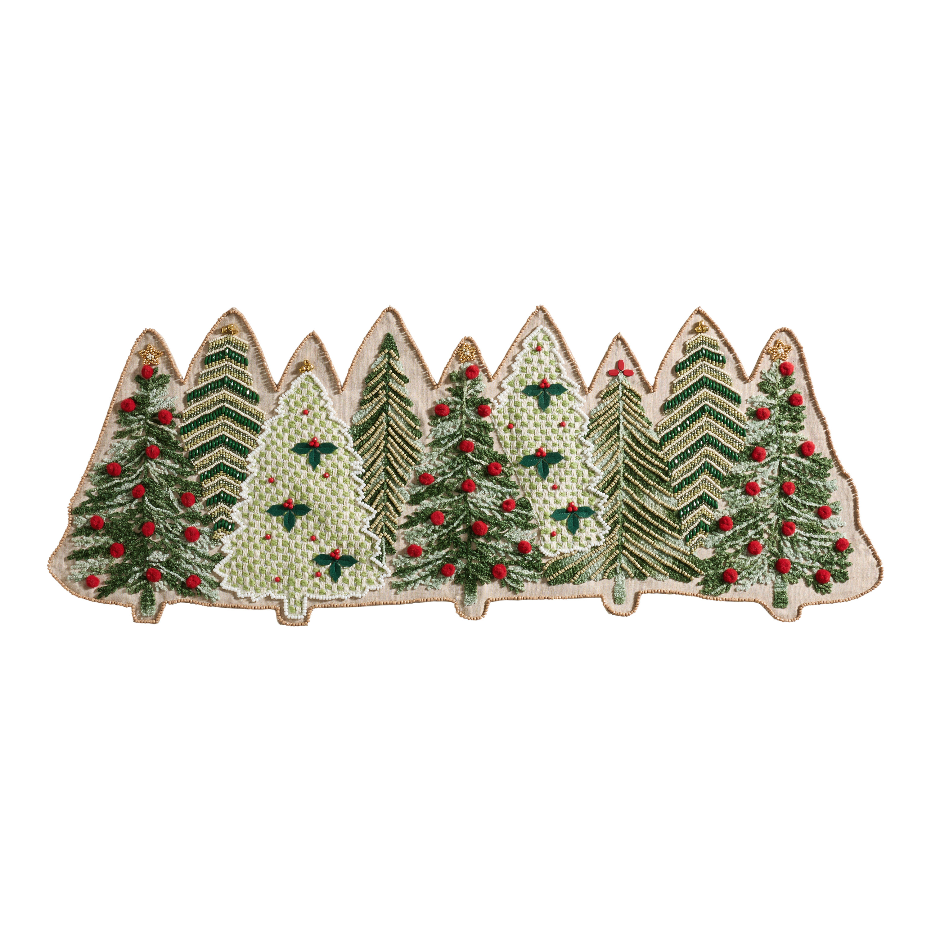 Mixed Christmas Tree Embroidered Beaded Table Runner | World Market