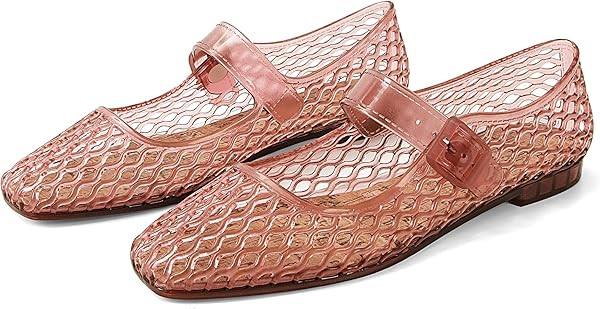 Amazon.com: DOEYG Pink Jelly Ballet Flats for Women Jelly Sandals Shoes Women Beach Jellies Mary ... | Amazon (US)