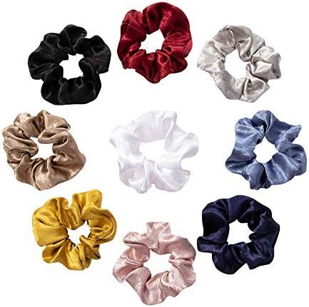 Amazon.com : 9 Pcs Hair Scrunchies For Women, Satin Elastic Hair Ties No Crease Silky Ponytail Ho... | Amazon (US)