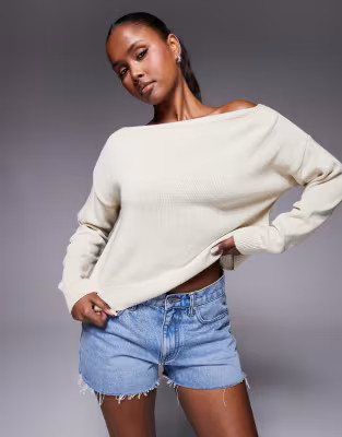 ASOS DESIGN knitted off shoulder jumper in cream | ASOS (Global)
