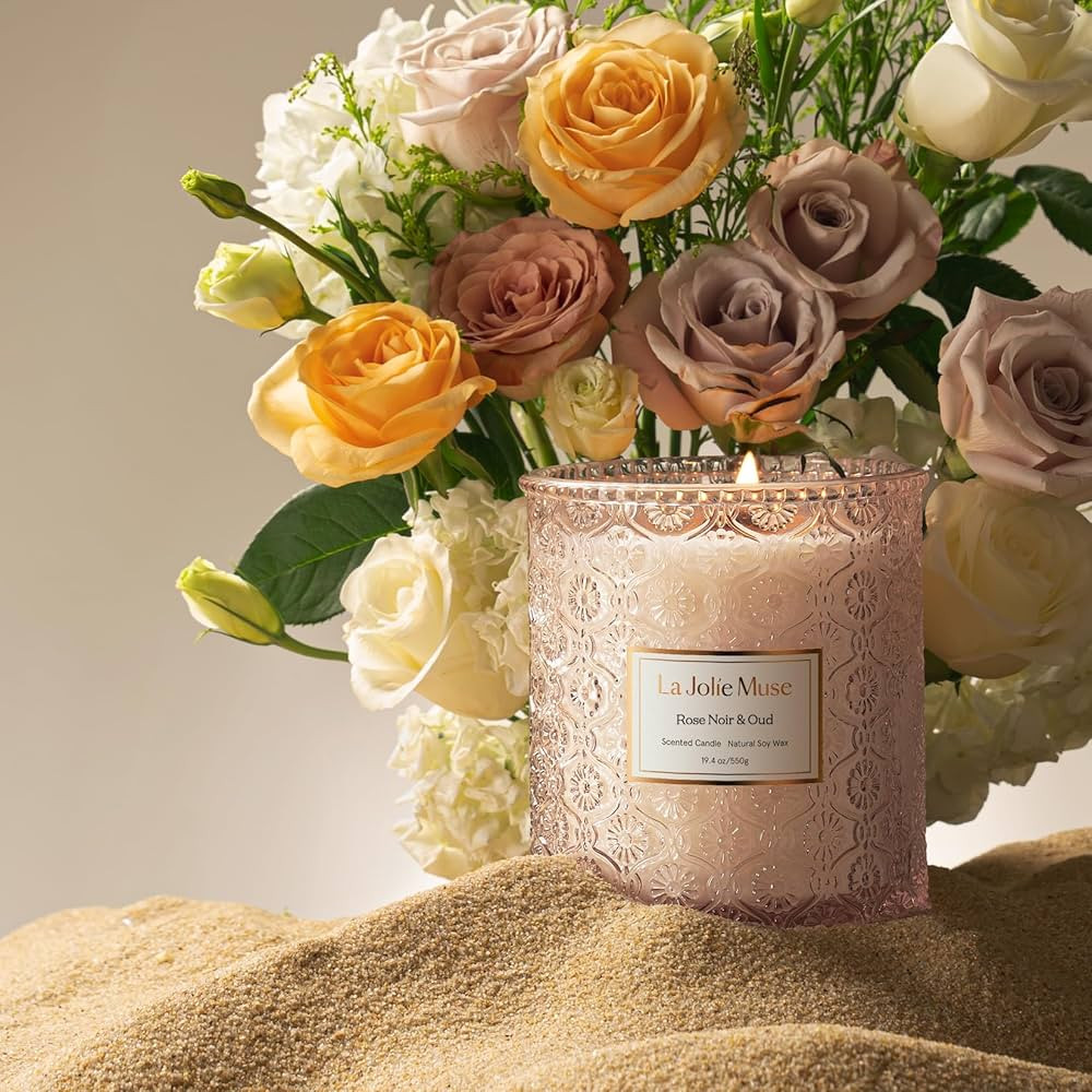 LA JOLIE MUSE Rose Noir & Oud Scented Candle, Rose Candle for Home, Candle Gift for Women, Wood W... | Amazon (US)