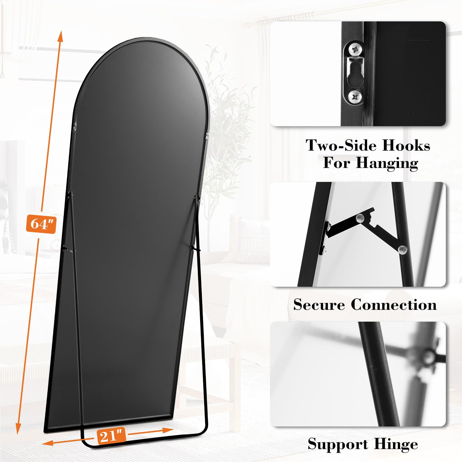 DUMOS Arched Full Length Mirror with Stand 64"x21" Floor Standing Aluminum Frame for Bedroom Body... | Amazon (US)