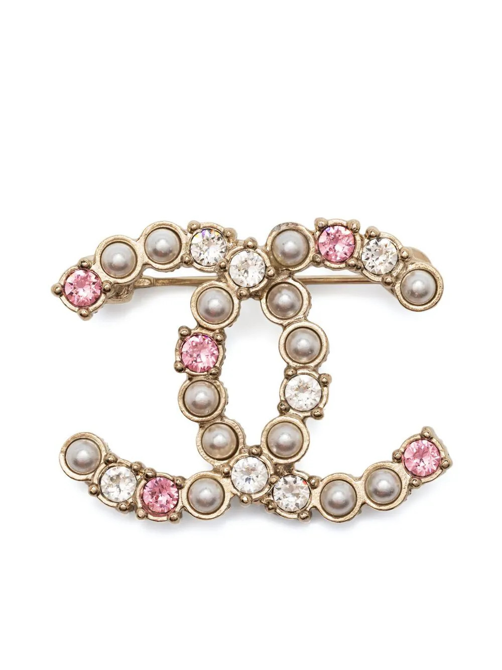 CHANEL Pre-Owned 2000s CC faux-pearl crystal embellished brooch - Gold | Farfetch Global