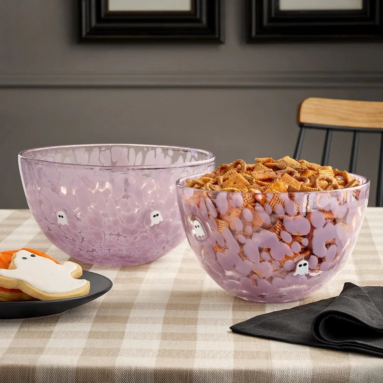 M's M Halloween Icon Glass Serving Bowls, Set of 2, Ghost Design, Decorative Glass Bowls for Hall... | Walmart (US)