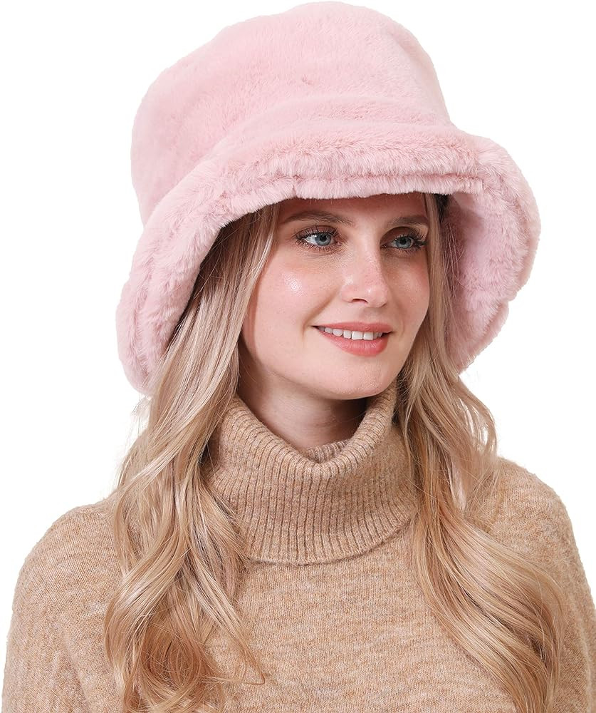 Women's Faux Fur Cow Bucket Hats Ladie's Unique Camouflage Printed Fisherman Cap | Amazon (US)