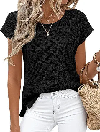BTFBM Sweater Vest Women Cap Sleeve Tops | Casual Loose Crew Neck Soft Knit Pullover Top,Business... | Amazon (US)