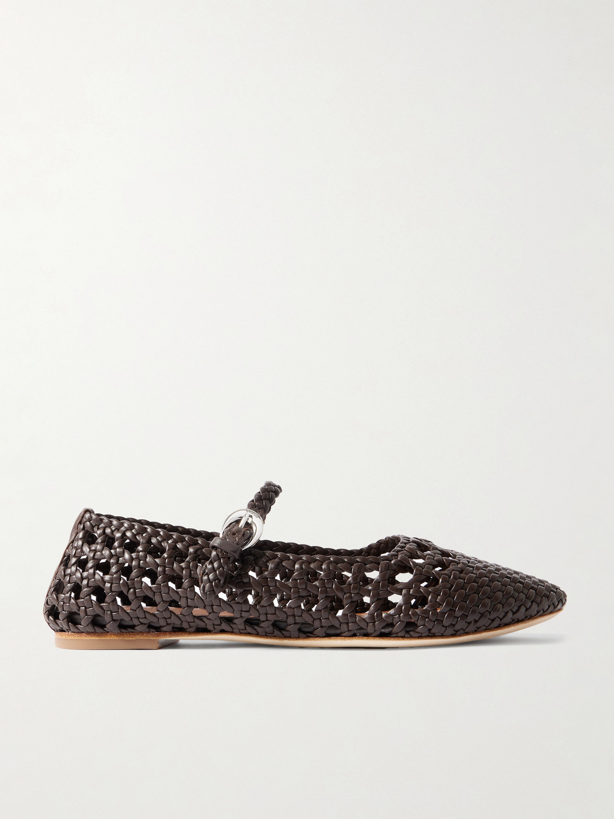 STAUD - Nell Woven Leather Mary Jane Ballet Flats - Brown | NET-A-PORTER (US)