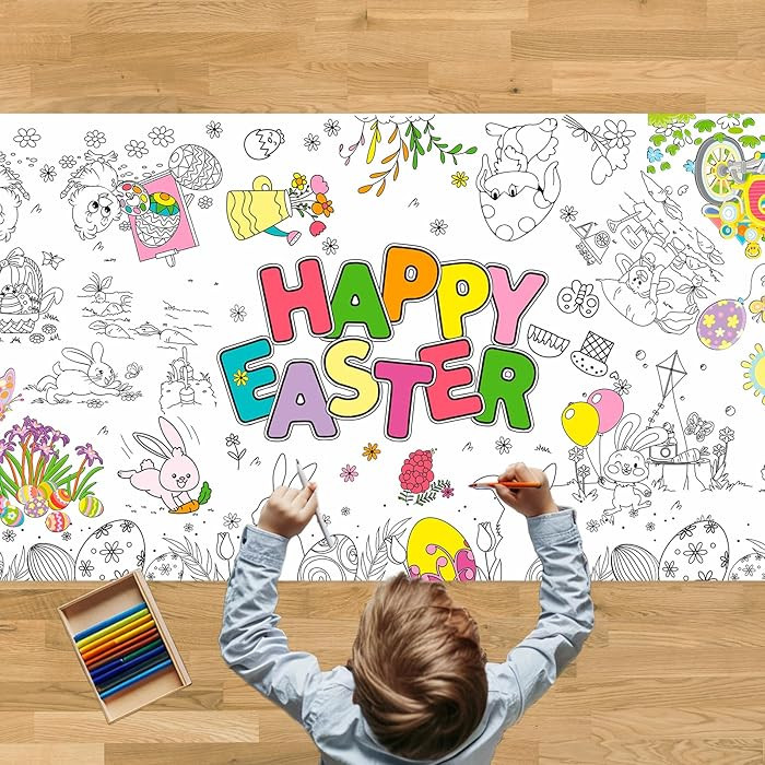 Tbsone Easter Coloring Tablecloth Poster, 72x30 Inch Spring and Easter Paper Crafts for Kids, Gam... | Amazon (US)