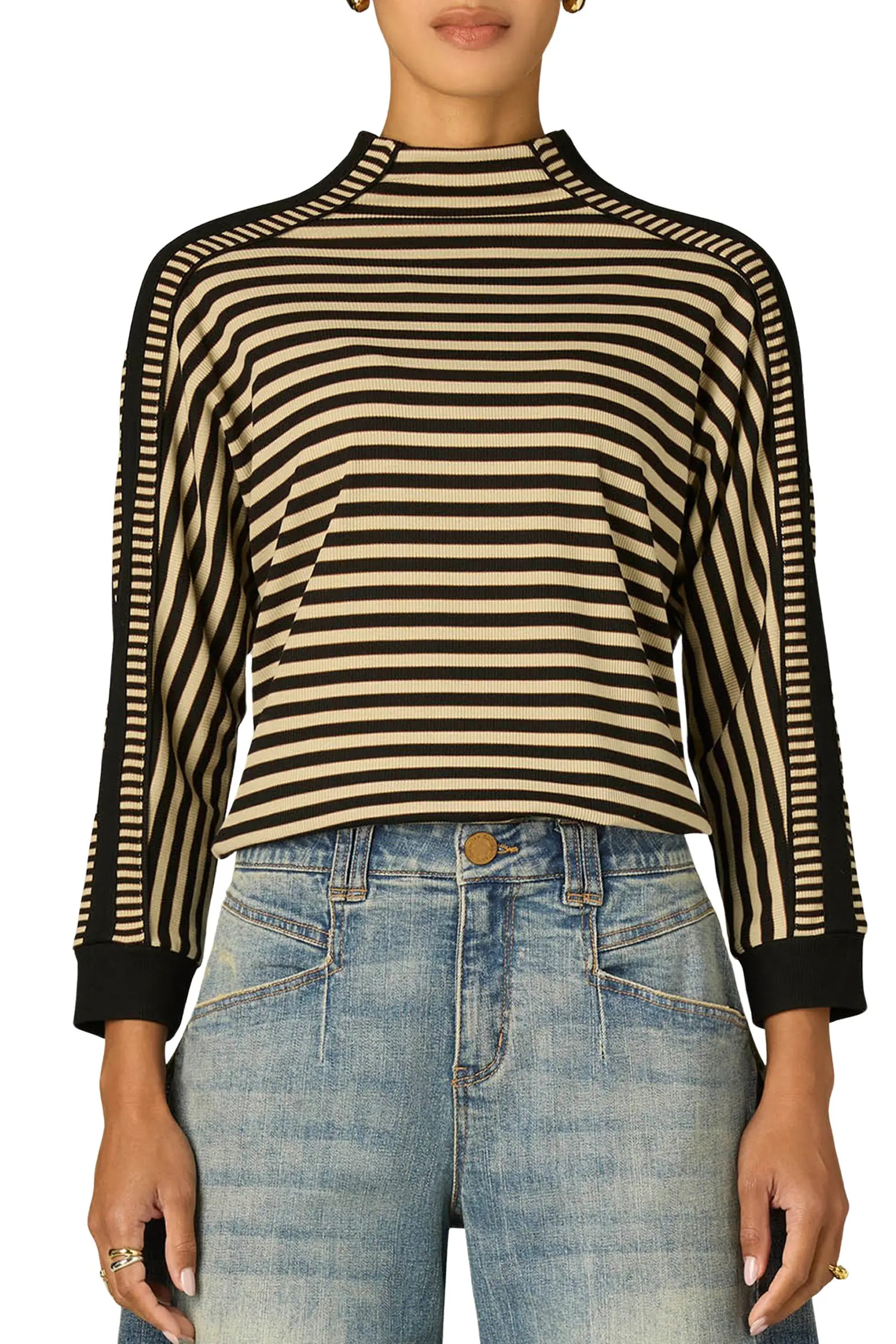 Wit & Wisdom Stripe Mock Neck Rib Top (Women) | Nordstrom | Nordstrom
