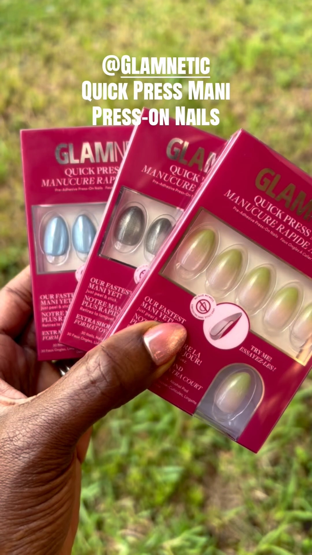 Your easiest mani yet! 💅✨ The new Quick Press Manis from Glamnetic are finally here and they’re exactly what everyone’s been asking for, no glue needed.

Just peel the tab, press onto your nail, and you’ve got a flawless manicure in seconds. I love that the nail sizes are labeled on the back (game changer!) and the extra short length is perfect for everyday life, cute, functional, and comfortable.

They last up to 5 days, so they’re perfect if you want a quick weekend manicure, have an event coming up, or just don’t want the commitment or mess of nail glue. Easy on, easy off, and still giving salon vibes. 💖

#pressonnails #glamnetic #quickpressnails #easymanicure

#LTKselfcare #LTKSpringSale #LTKBeauty