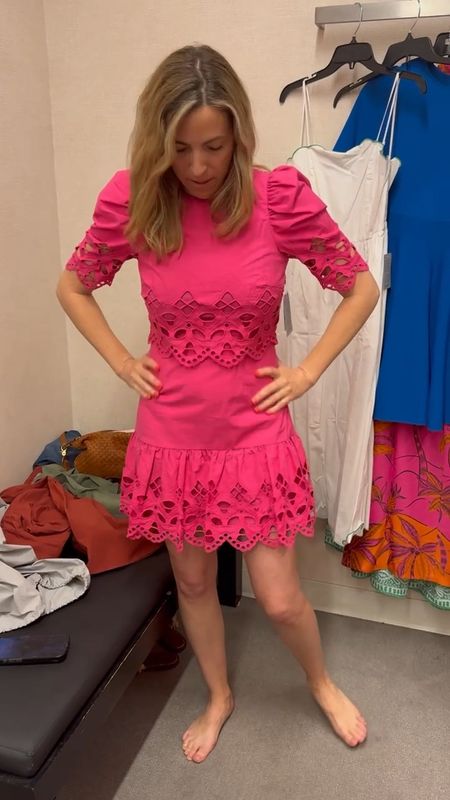 New from Nordstrom 🙌🏼 Pink eyelet puff sleeve dress. This was very good in- gives you a good waist and the sleeve is really fun!

Runs tts. Laura wearing a small. Perfect for derby, a wedding or an elevated Spring or Summer event.





Spring dress
Wedding guest dress

#LTKover40 #LTKparties #LTKVideo