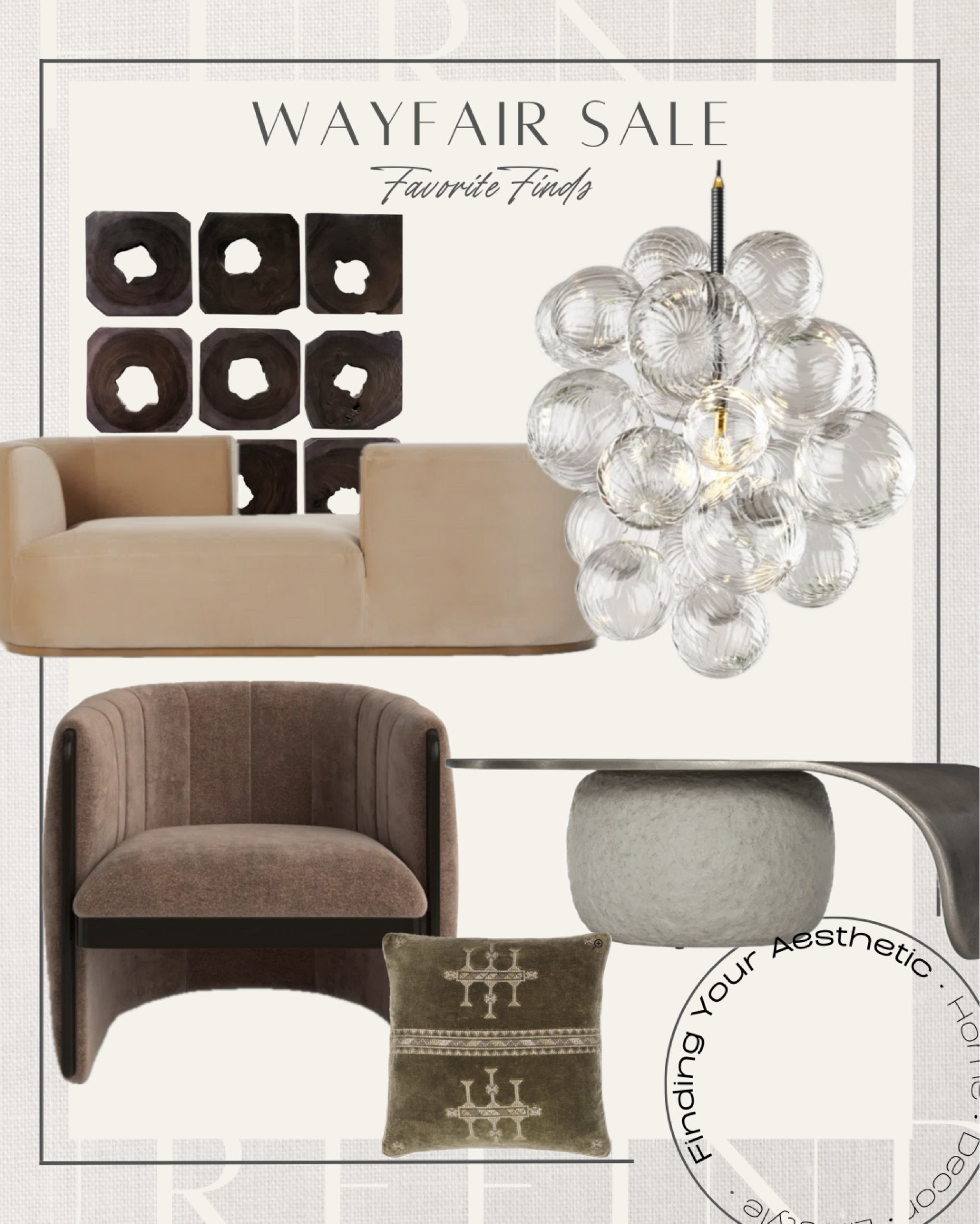 Great savings during the Labor Day sale at wayfair on some gorgeous pieces. Rounded up a few of my favorite organic modern and earthy finds. 

Accent drown velvet // chocolate brown chair // modern coffee table // bubble chandelier // bubble light affordable // throw pillow // jewel tone decor // velvet chaise // neutral home // organic modern home

#LTKSaleAlert #LTKHome