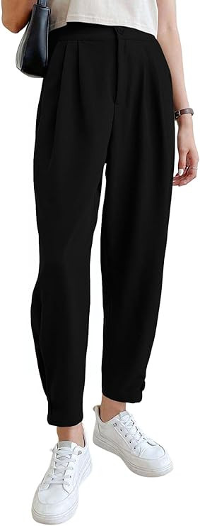 Cicy Bell Women Casual High Waisted Button Pencil Pants Work Office Straight Leg Dress Pants Fold... | Amazon (US)