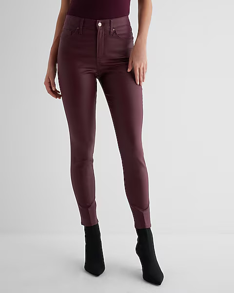 High Waisted Burgundy Coated Skinny Jeans | Express