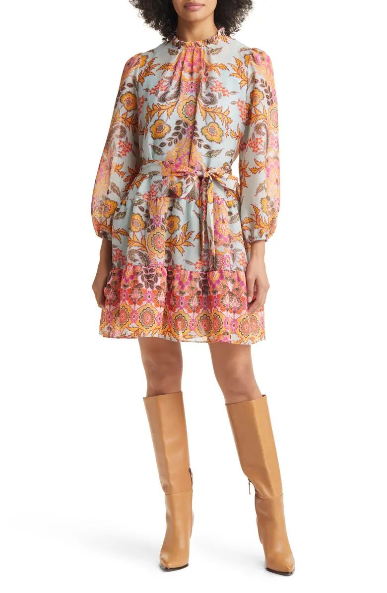 Paisley Ruffle Long Sleeve Minidress | Nordstrom