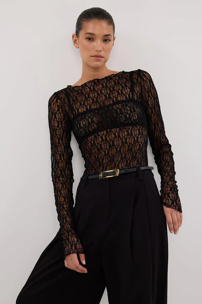 LIZZIE BLACK LACE LONG SLEEVE TOP | DISSH