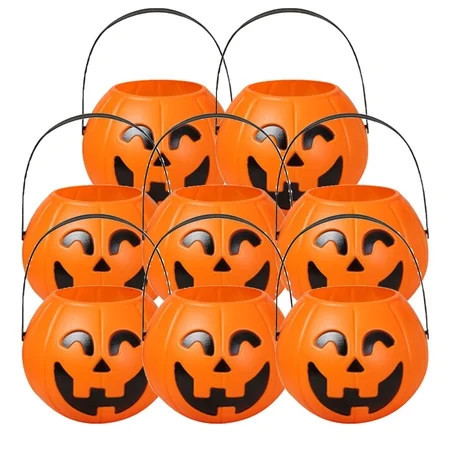 8PCs Halloween Pumpkin Bucket, Small Pumpkin Trick Or Treat Candy Basket With Handle Plastic Pumpkin Bucket Pails For Party Home Supplies | Walmart (US)