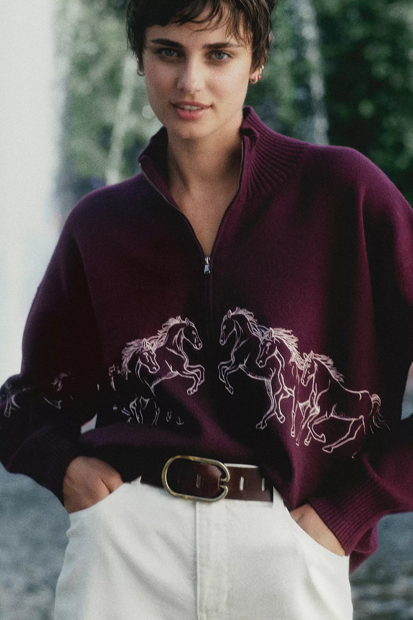 The Montana Mock-Neck Half-Zip Sweater by Maeve | Anthropologie (US)