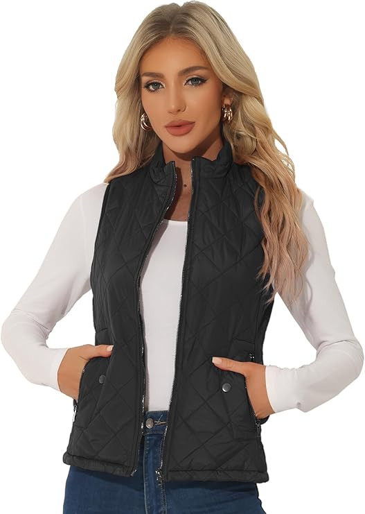Allegra K Women's Puffer Vest Stand Collar Lightweight Gilet Quilted Zip Vest | Amazon (US)