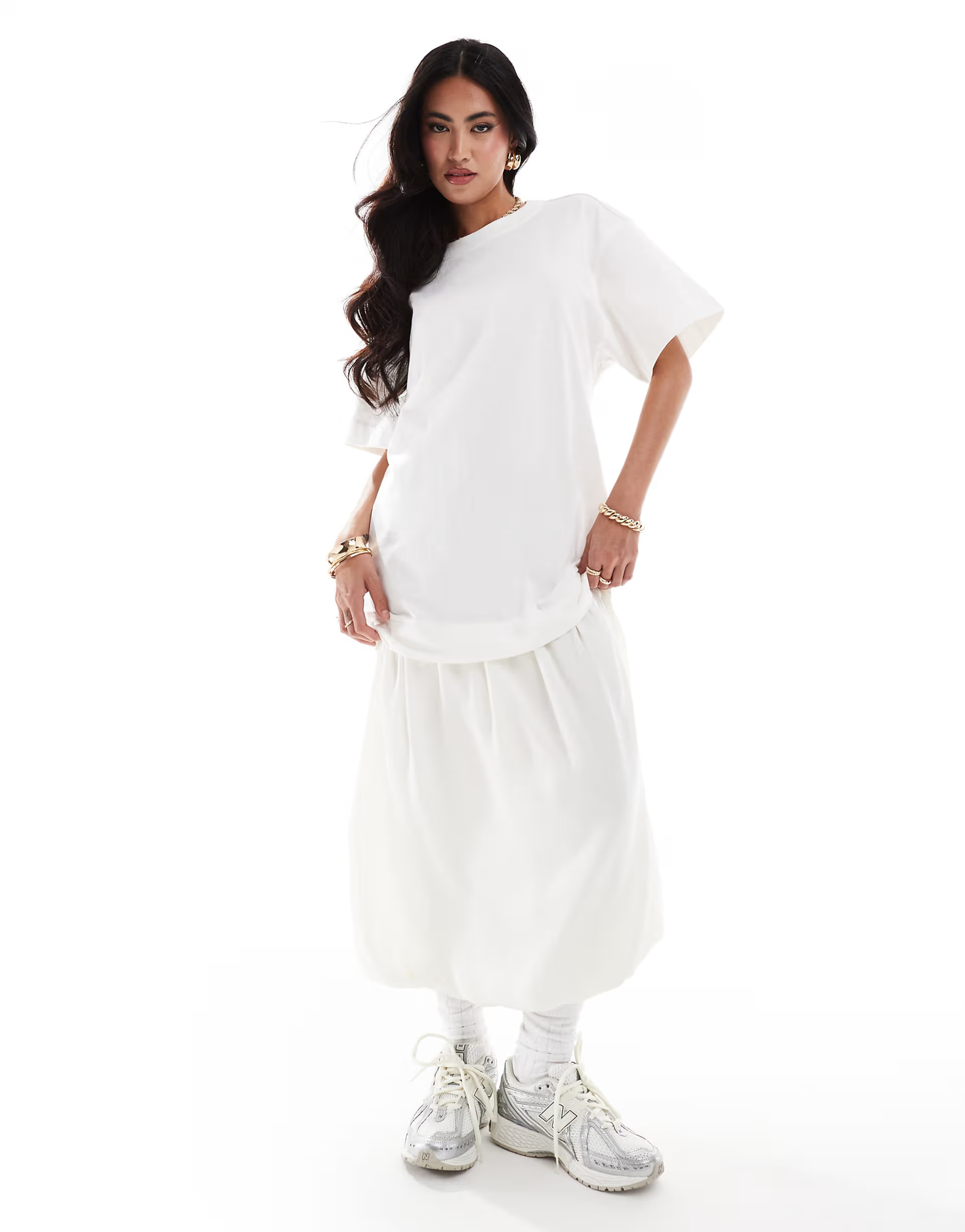 ASOS DESIGN oversized t-shirt midi dress with bubble hem in white | ASOS (Global)