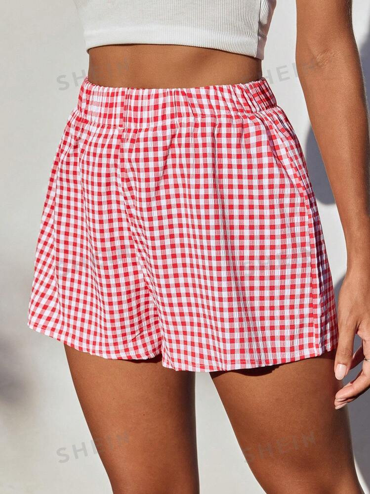 TrendsSHEIN EZwear Women Fashionable Everyday Red Plaid Shorts | SHEIN