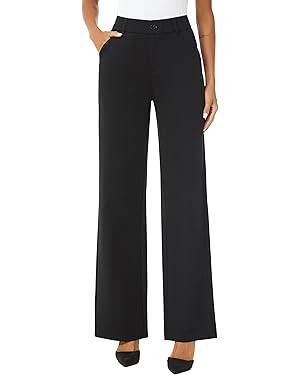 Womens High Waist Wide Straight Leg Trousers Casual Slacks Dress Pants with Pockets | Amazon (US)