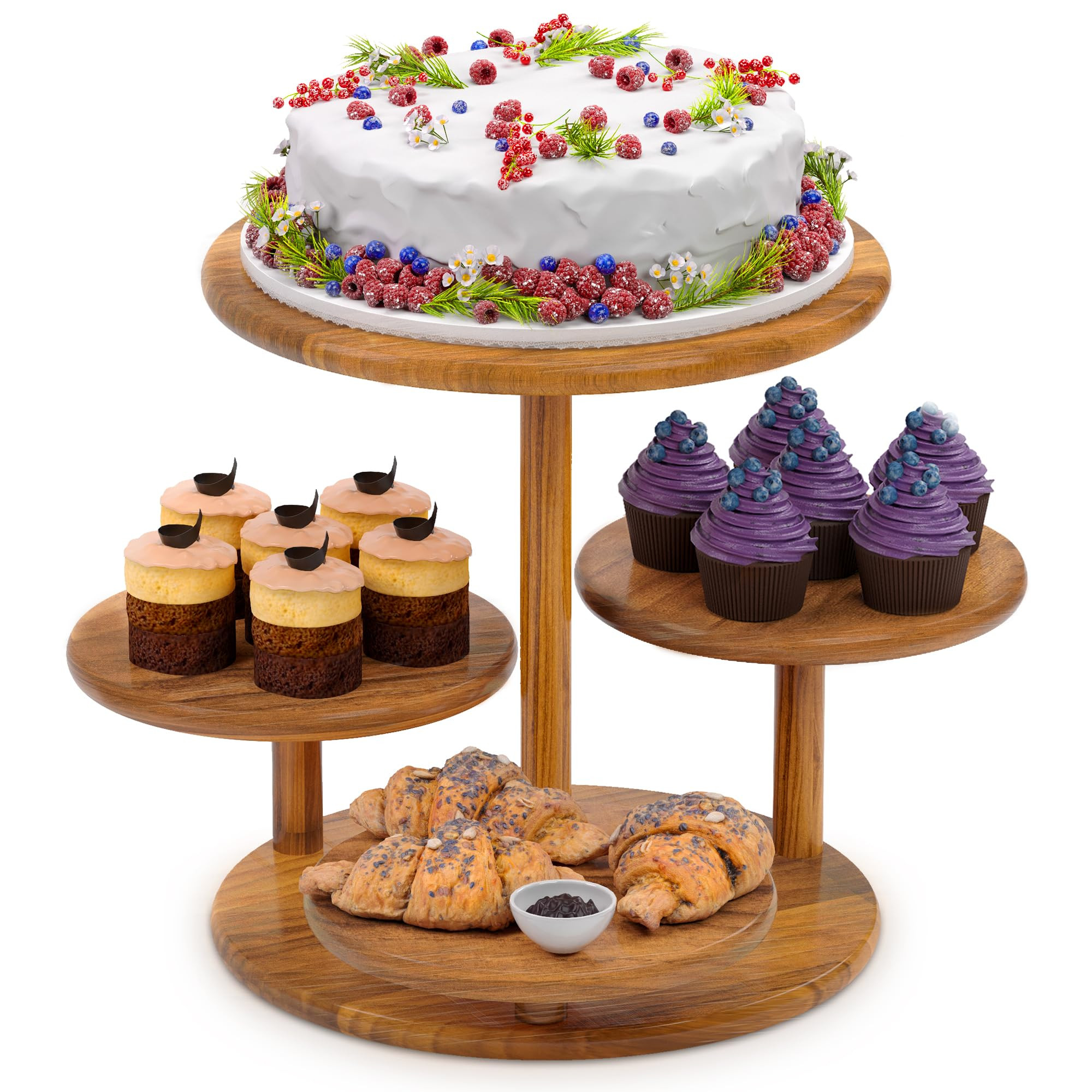 HURZMORO 4 Tier Round Cupcake Tower Stand for 50 Cupcakes,Wood Cake Stand with Tiered Tray Decor,... | Amazon (US)