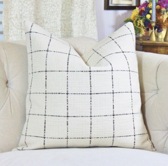 Check Pillow Cover- Black and Creme Plaid Pillow - Throw Pillow - Ivory Woven Pillow Cover - Pindler | Etsy (US)