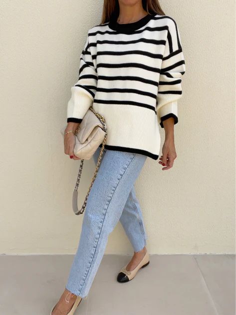Frances Stripe Day Sweater | Cream | Vita Grace