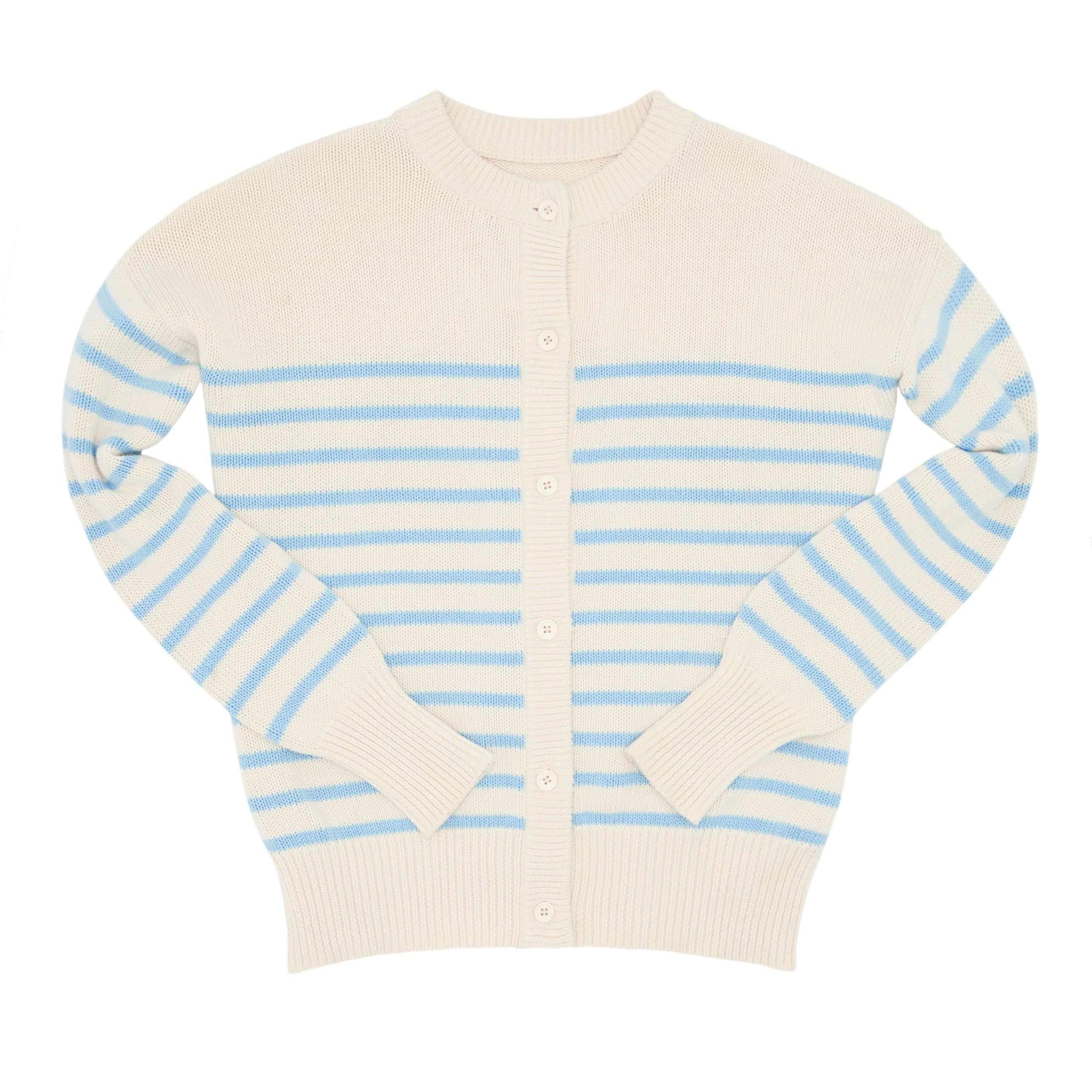 women's cream and peri blue stripe cardigan | minnow