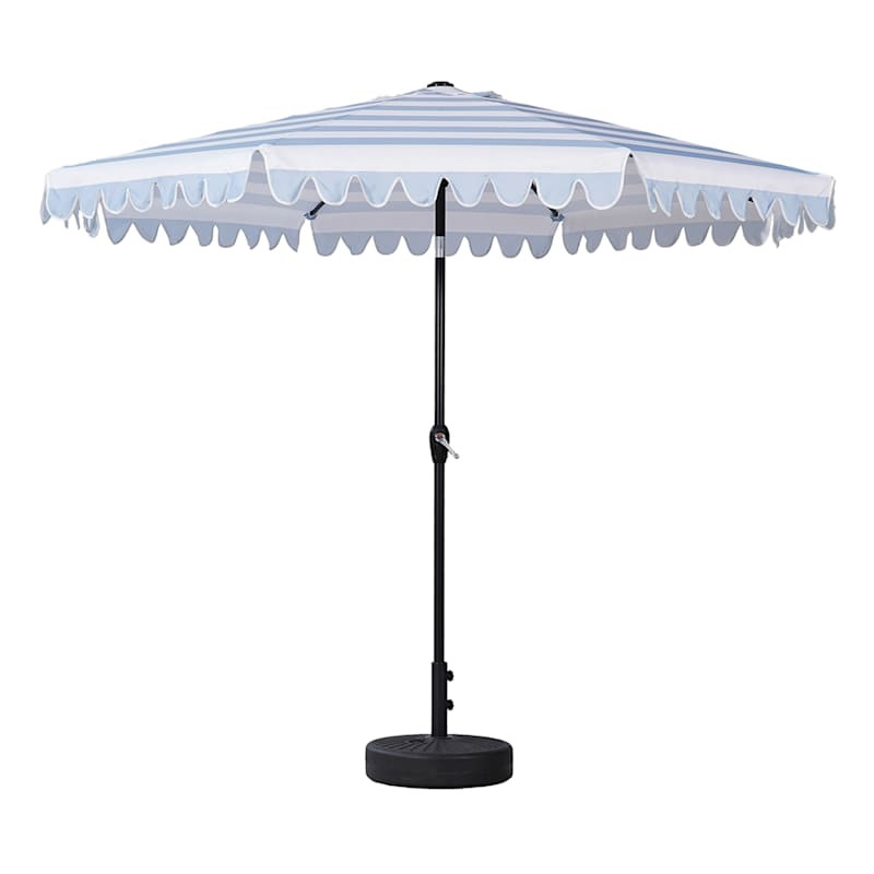 Chambray & White Cabana Stripe Scallop Crank & Tilt Round Patio Umbrella, 9' | At Home