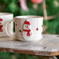 Christmas Coffee Mug - Snowman & Tree, Handmade Ceramic | Etsy (US)