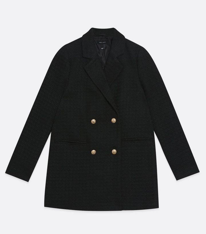 Black Bouclé Double Breasted Long Blazer
						
						Add to Saved Items
						Remove from Saved... | New Look (UK)